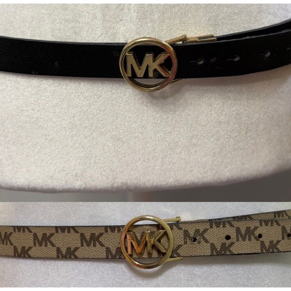 Michael Kors Reversible Belt Womens Medium Black Tan Monogram Logo Buckle - Read